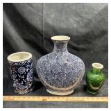 Blue & White Ceramic Vase Group (3 pcs)