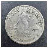1945-s Philippines 50 Centavos Silver Coin ï¿½ World