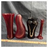 Ruby / Dark Glass Vase Group (4 pcs)
