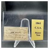 1861 Confederate States $4 Bearer Note