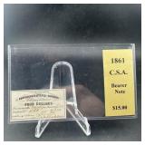 1861 Confederate States Of America $4 Note; Civil