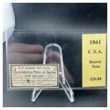 1861 Confederate States Of America $4 Note; Civil