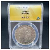 1921 Morgan Silver Dollar ï¿½ Anacs Ms63. Certified