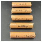 (5ï¿½ Bid) 1963 Lincoln Memorial Cent Rolls ï¿½ Bu. Fi
