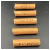 (5ï¿½ Bid) 1963 Lincoln Memorial Cent Rolls ï¿½ Bu. Fi