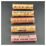 (5ï¿½ Bid) Old Wheat Cent Rolls. Five Rolls Labeled