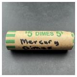 $5 Roll Of Mercury Silver Dimes (50 Coins); Full R