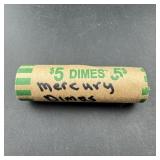 $5 Roll Of Mercury Silver Dimes (50 Coins); Full R