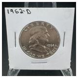 1962-d Benjamin Franklin Silver Half Dollar - Denv