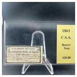 1861 Confederate States Of America $4 Note; Civil