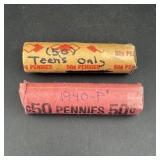 (2ï¿½ Bid) ï¿½teens Onlyï¿½ Wheat Cent Rolls. Two Rolls