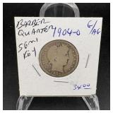 1904-o  Barber Silver Quarter, Semi Key