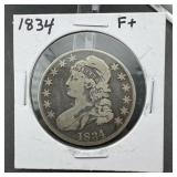 1834 Capped Bust Silver Half Dollar F+