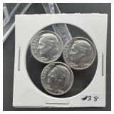 Three new Roosevelt silver dimes
