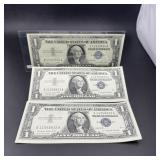 3 consecutive # uncirculated 1957A Silver Certific