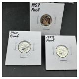 Lot of 3 Proof Roosevelt Silver Dimes ï¿½ 1957 1958