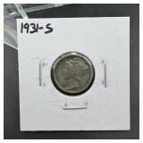 1931-S Mercury Silver Dime
