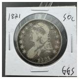 1821 Capped Bust Silver Half Dollar 90% Silver