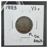 1883 Liberty V Nickel ï¿½ Die Break Error