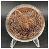 5 Oz .999fine Copper Wolf Round In Case