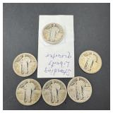 Lot of six Standing Liberty silver quarters/faded