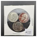 Three Roosevelt 90% Silver Dimes