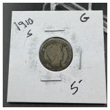 1910-S Barber Silver Dime