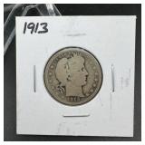 1913 Barber Silver Quarter