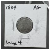 1834 Capped Bust Silver Dime Large 4 AG
