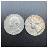 (2) 1964 & 1964-D Washington Silver Quarters