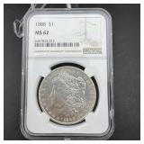 1888 Morgan Silver Dollar NGC MS62