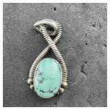 Sterling Silver Turquoise Pendant 925 5.2 Grams