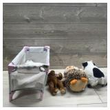 Doll Crib & Plush Toy Lot