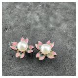 Sterling Silver Pearl & Pink Stone Earrings 925 2.