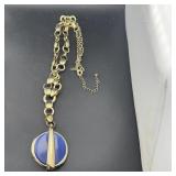 Long Blue Stone Pendant And Multi Colored Bead Nec