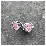 Sterling Silver Pink Heart Earrings 925