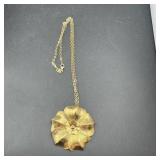 Sterling Silver & 14k Flower Necklace 1/10 14k + 9