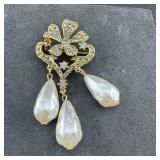 Flower And Pearl Brooch Pin