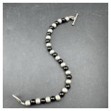 Sterling Silver Black Onyx & Silver Bead Toggle Br