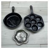 Cast Iron Skillet & Aebleskiver Pan With Dish