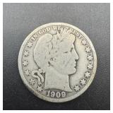 1909 Barber Silver Half Dollar