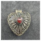 Vintage Sterling Silver Heart Pill Box Locket; Mar