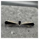 Vintage Black Onyx And Marcasite Pin; Marked Sterl