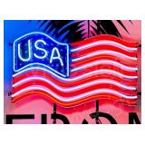 Usa Flag Stars 20"x15"  Real Glass Neon Sign
