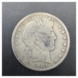 1907-o Barber Silver Half Dollar