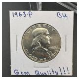 1963-p Franklin Silver Half Dollar Bu
