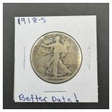 1918-s Walking Liberty Silver Half Dollar - Better