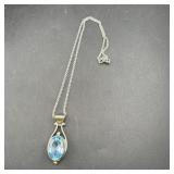 Sterling Silver Blue Topaz Necklace; Marked Sterli