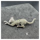 Sterling Silver Marcasite Cat Brooch; Marked 825;