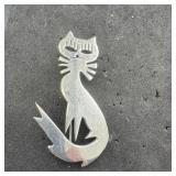 Taxco Sterling Silver Cat Pin Brooch; Marked Tp-92